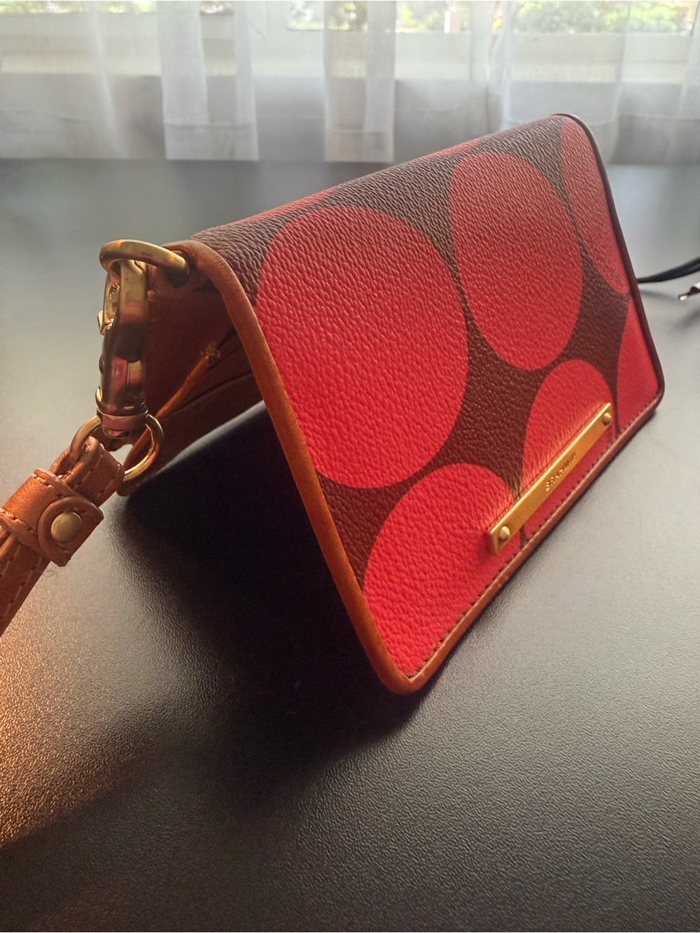 Brahmin Red and Brown Polka Dot Leather Wristlet - Picture 4 of 4
